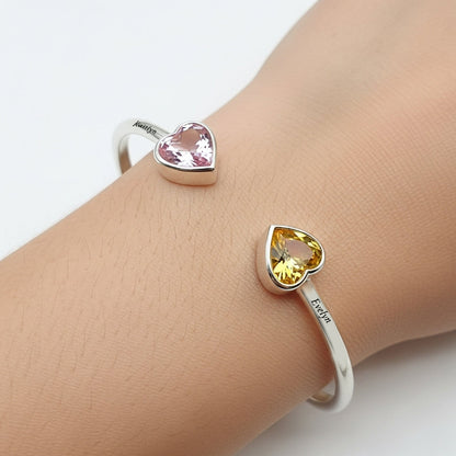 GRANDMOTHER AND GRANDDAUGHTER DOUBLE HEART CUSTOM BIRTHSTONE&NAME BRACELET