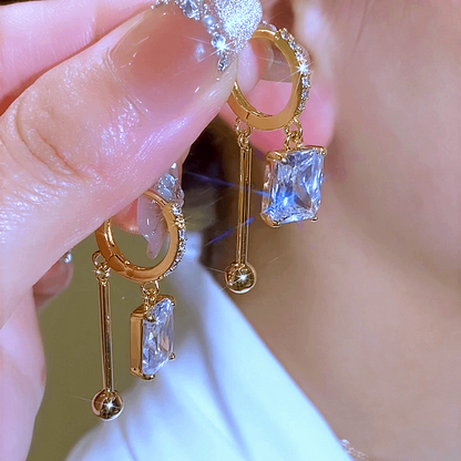 14K Gold-Plated Luxury Crystal Square Earrings