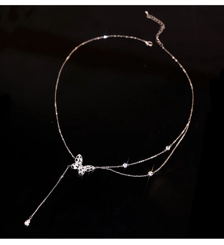 🌸2024 Spring Hot Sale✨Sparkling Zircon Butterfly Tassel Necklace
