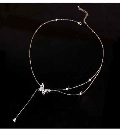 🌸2024 Spring Hot Sale✨Sparkling Zircon Butterfly Tassel Necklace