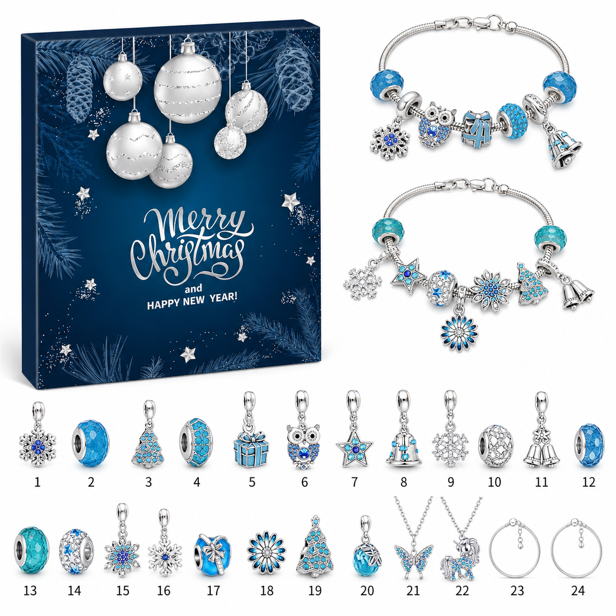 🎄24 DAYS OF CHRISTMAS ADVENT CALENDAR BRACELETS SET