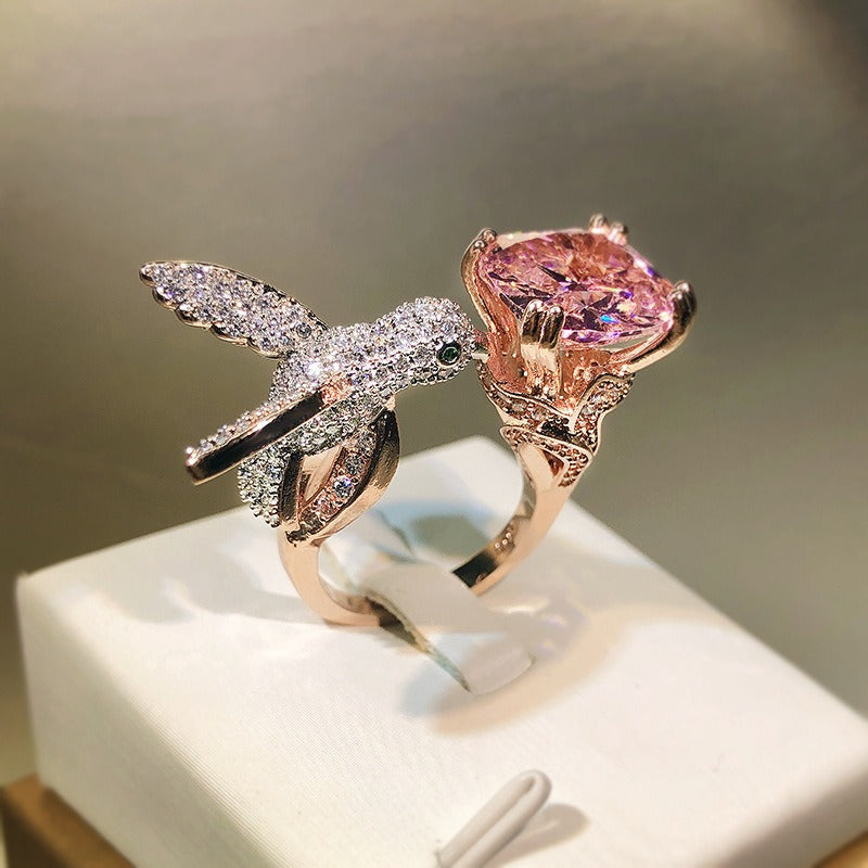 Hummingbird Zircon Adjustable Open Ring