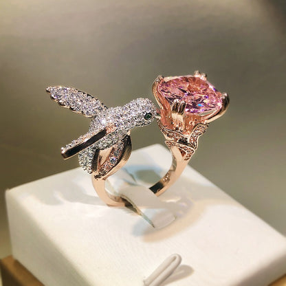 Hummingbird Zircon Adjustable Open Ring