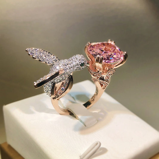 Hummingbird Zircon Adjustable Open Ring
