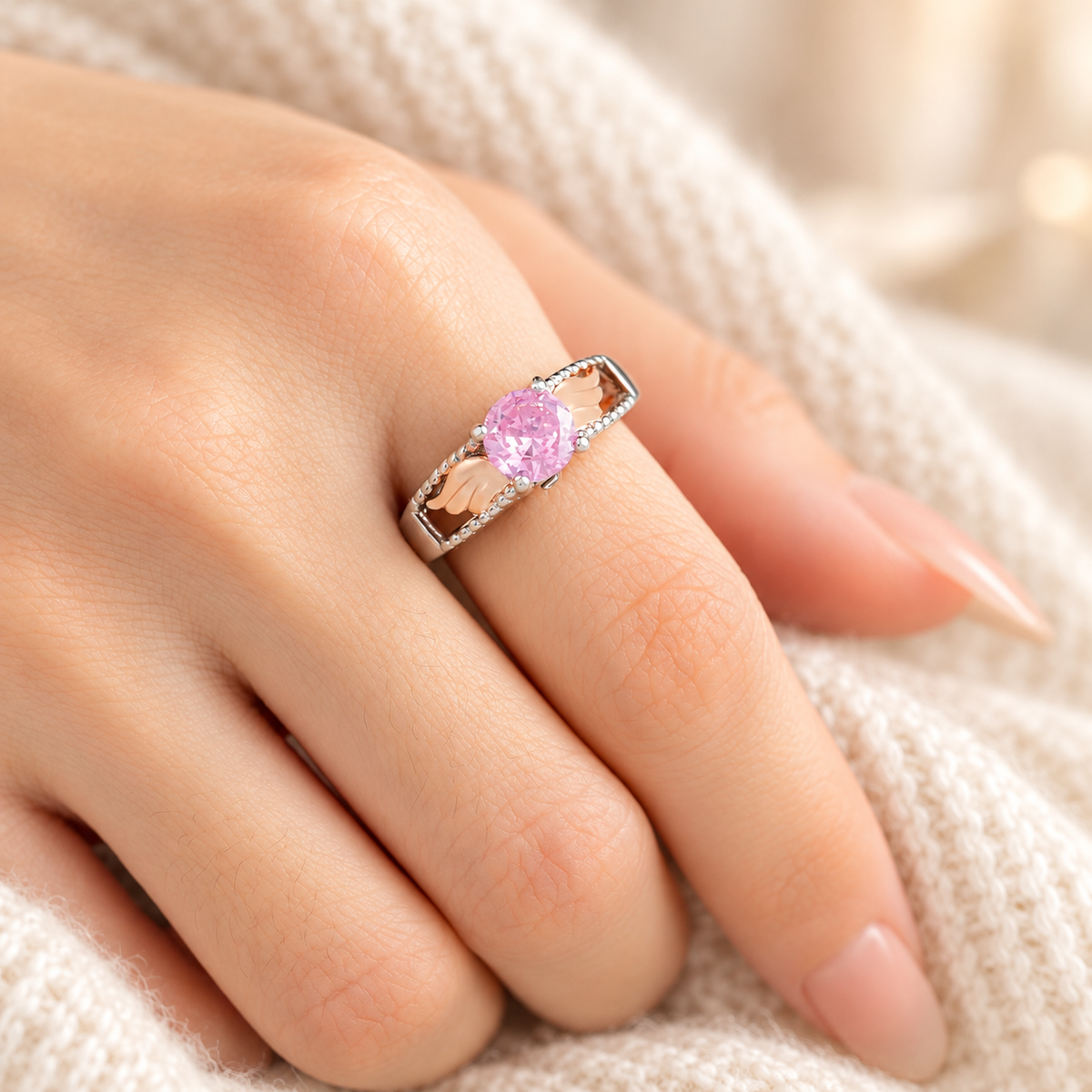 Personalized Hug From Heaven Memorial Angel Wings Ring