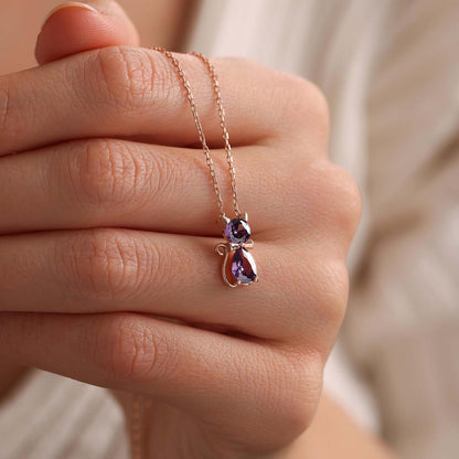 For Cat Lover-Birthstone Kitten Necklace