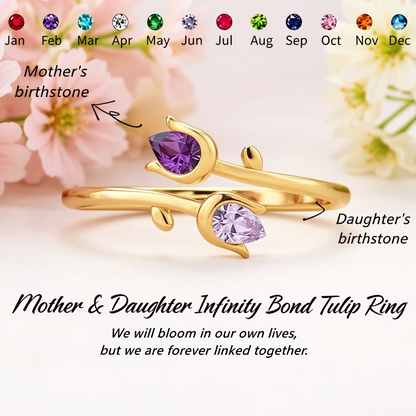 MOTHER&DAUGHTER DOUBLE BIRTHSTONES TUILP RING