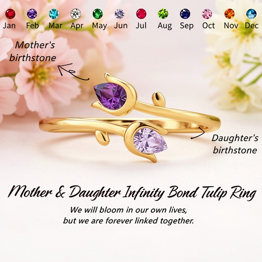 MOTHER&DAUGHTER DOUBLE BIRTHSTONES TUILP RING