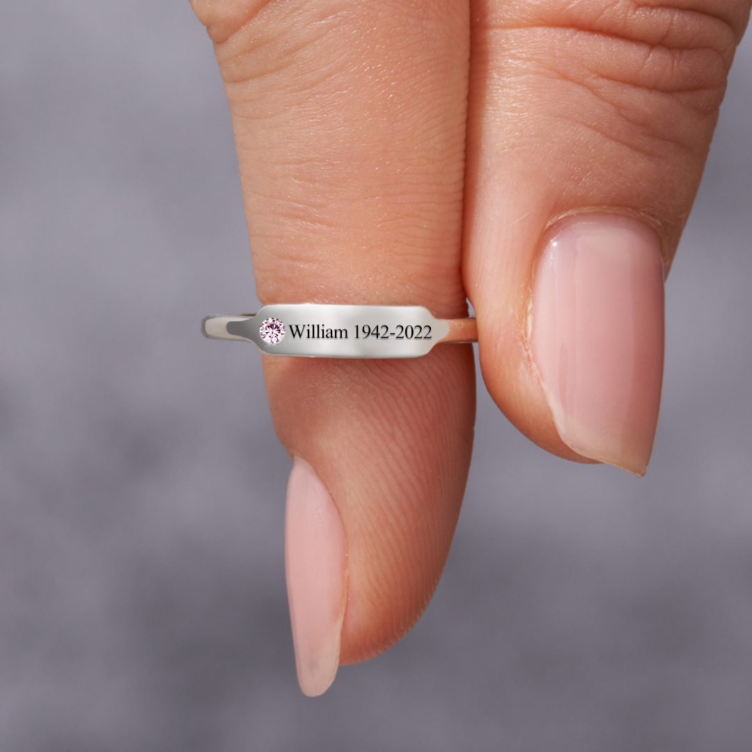 FOR MEMORIAL - PERSONALIZED NAME & BIRTHSTONE RING