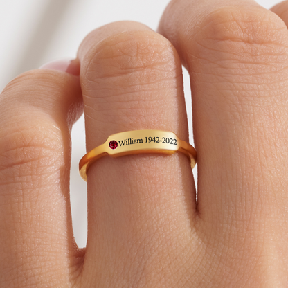 FOR MEMORIAL - PERSONALIZED NAME & BIRTHSTONE RING