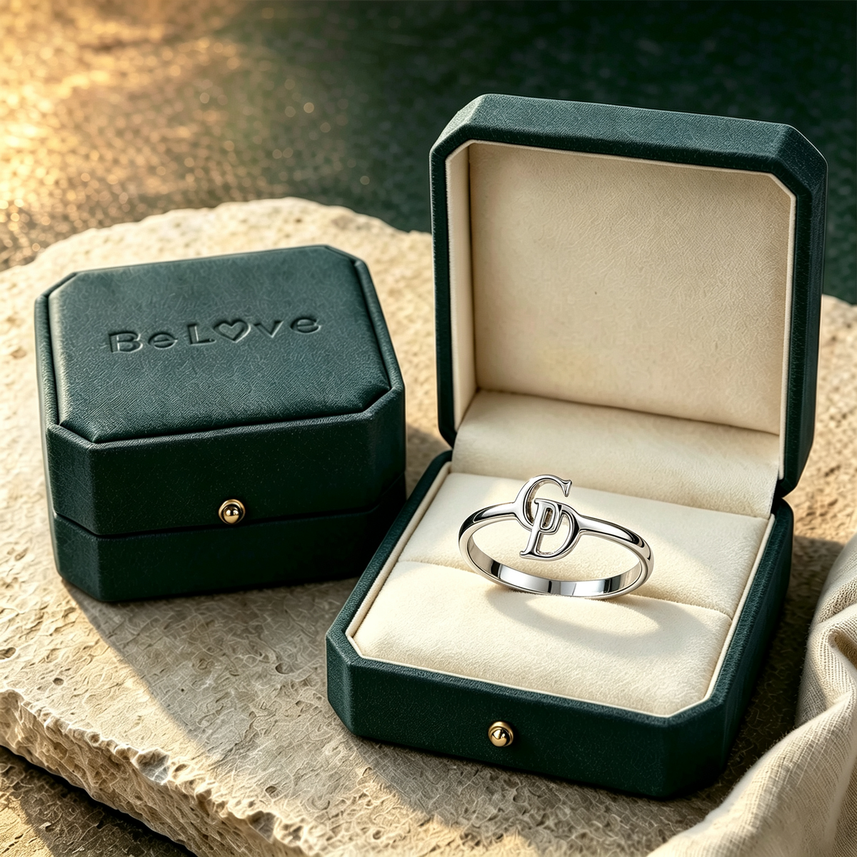Mother And Daughter Custom Two Initial Interlocking Ring