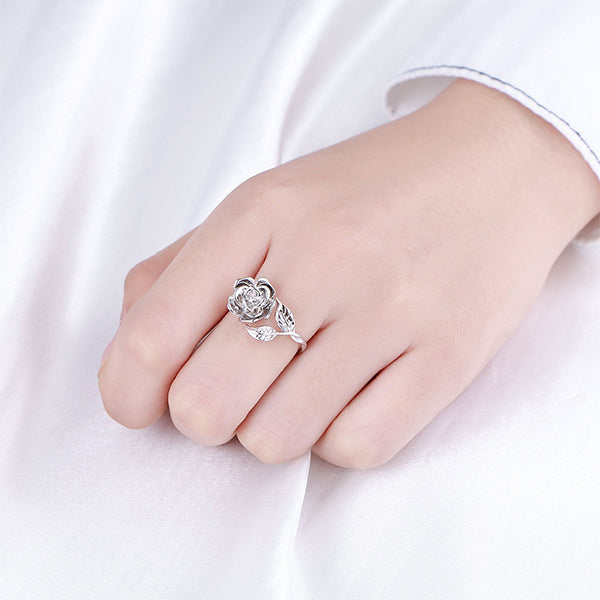 S925 Sterling Silver Adjustable Wrap Open Rose Flower Ring
