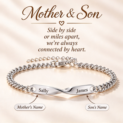 Mother And Son Connected By Heart Custom Name Bracelet