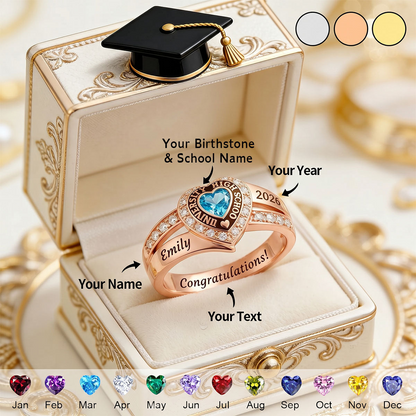 Personalized Engraved Birthstone Graduation Ring - Gifts for Graduates