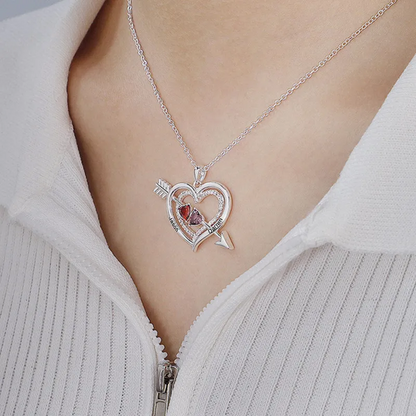 For Love - Custom Name & Birthstones Cupid Arrow Heart Necklace