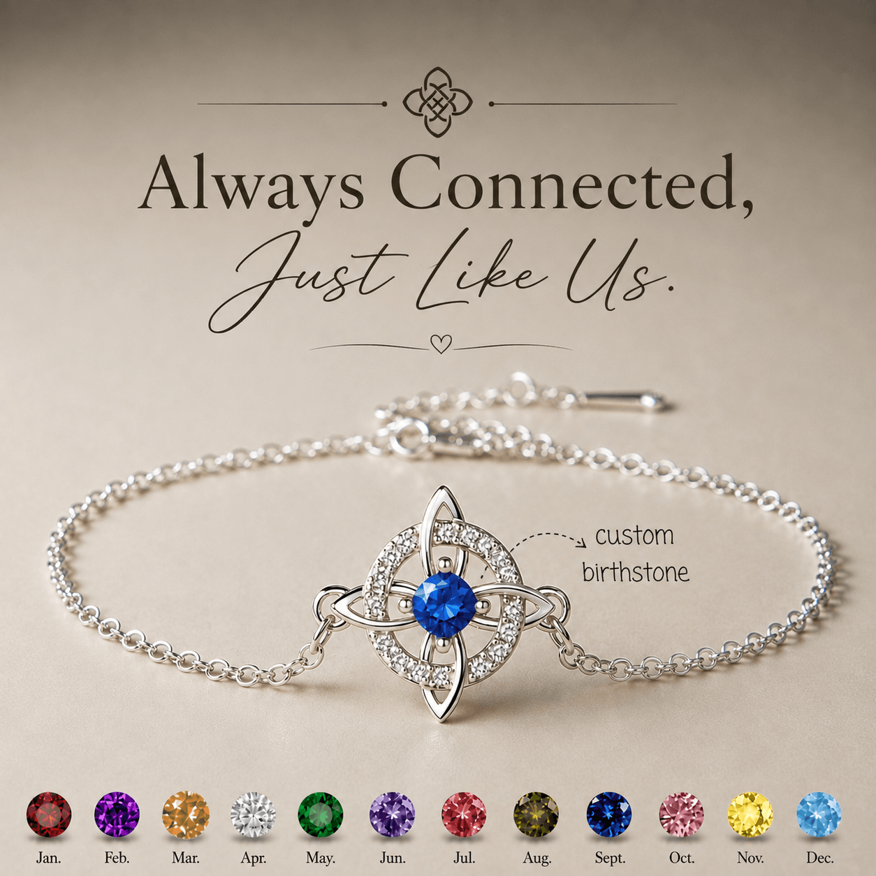 Personalized Celtic Knot Birthstone Bracelet