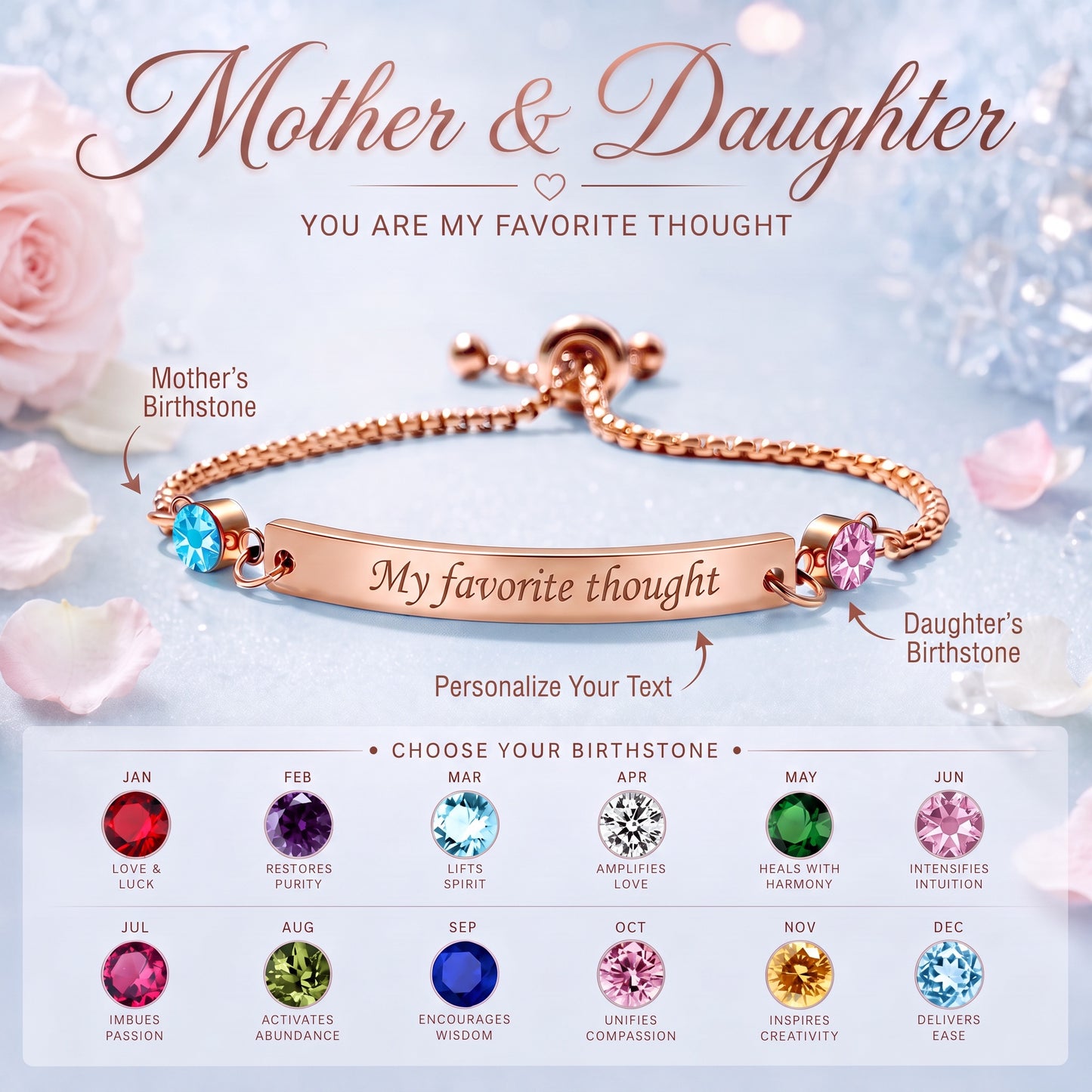 Mother & Daughter Personalized Birthstone Engraved Bracelet
