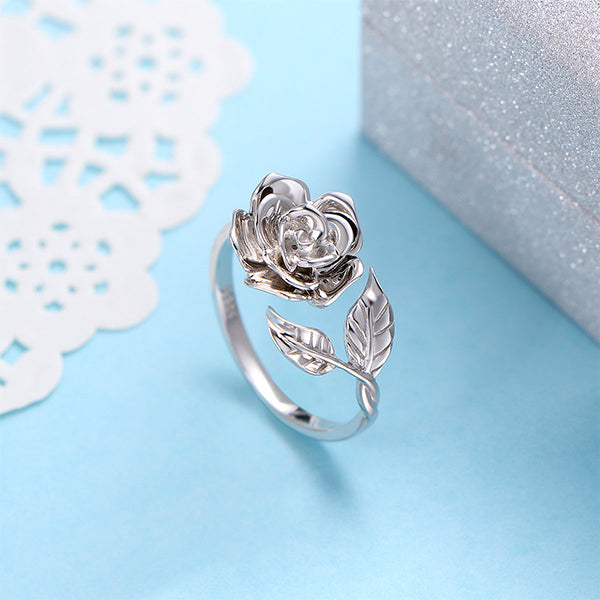 S925 Sterling Silver Adjustable Wrap Open Rose Flower Ring