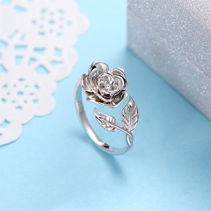 S925 Sterling Silver Adjustable Wrap Open Rose Flower Ring