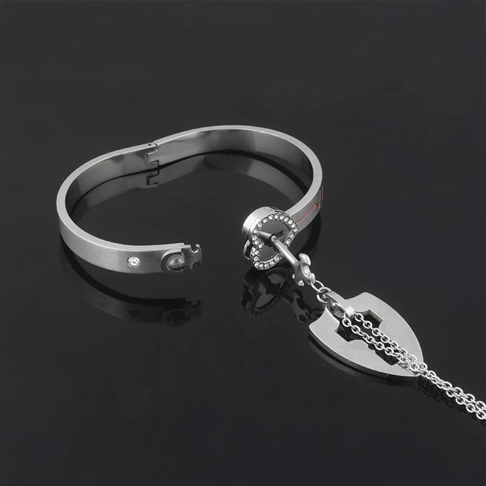 Love Lock Bracelet and Key Necklace Set