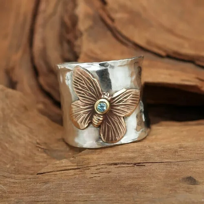 925 Sterling Silver Dragonfly Sapphire Ring