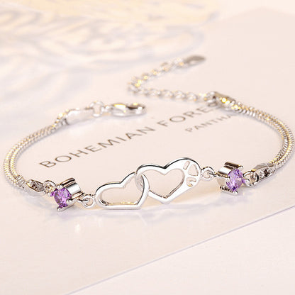 To My Unbiological Daughter - We Are Linked Together Custom Double Diamond & Heart Bracelet