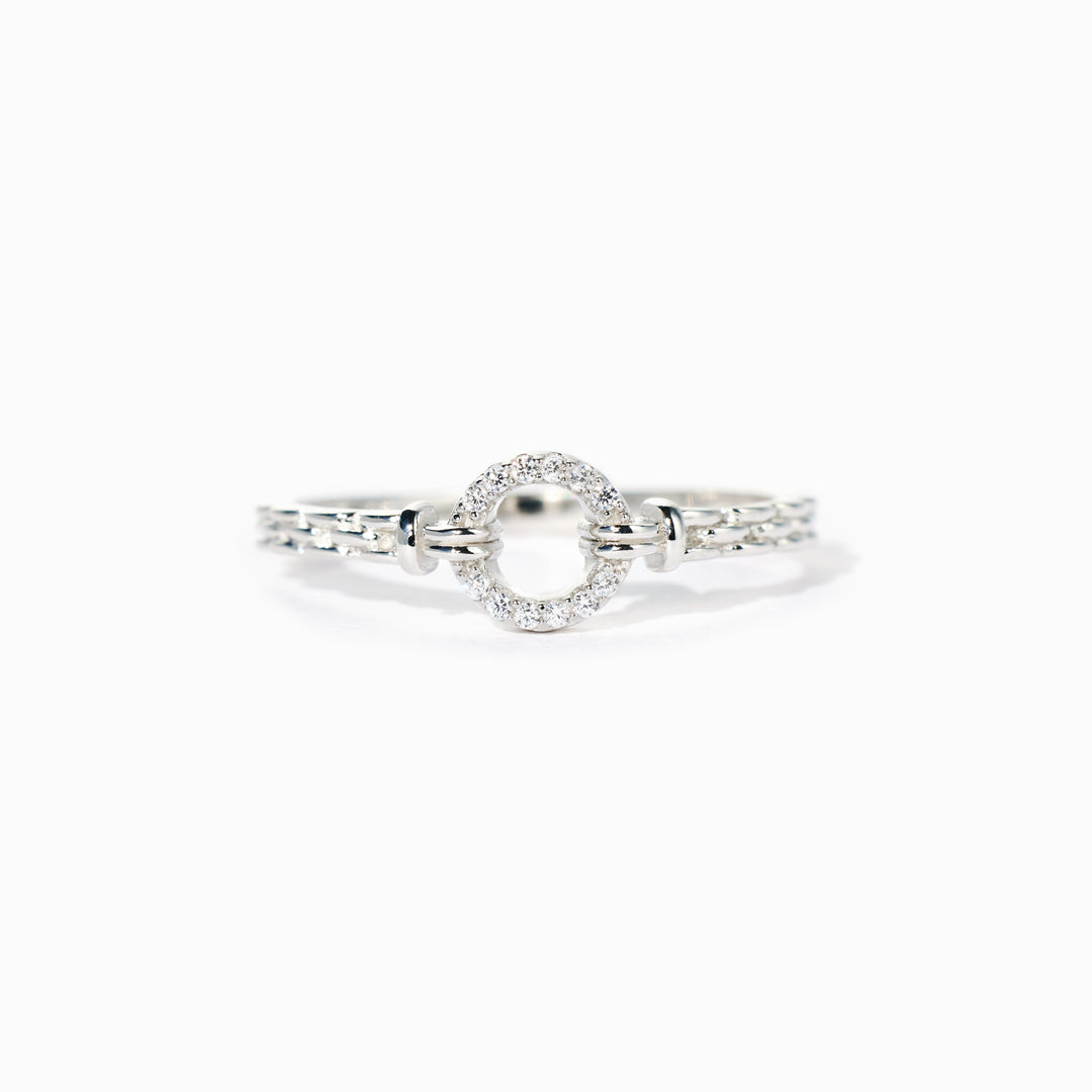 925 Sterling Silver Good Times And Bad Times Emotional Support Pavé Open Circle Ring