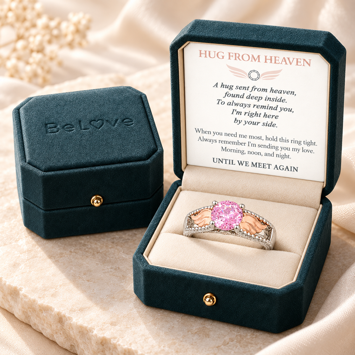 Personalized Hug From Heaven Memorial Angel Wings Ring