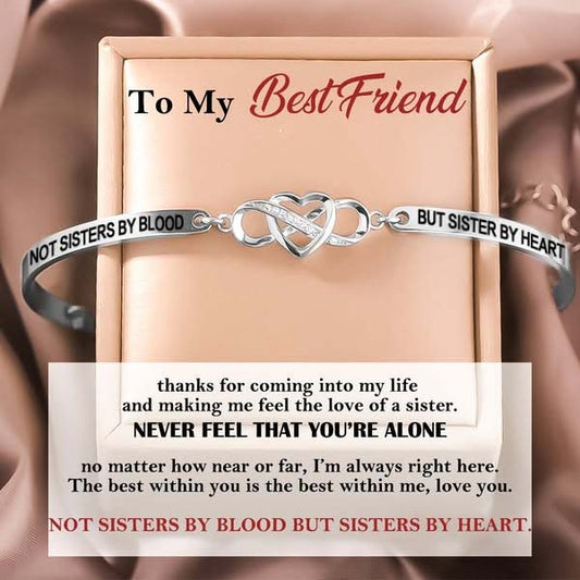 For Friend - Not Sisters By Blood But Sisters By Heart Double Heart Bracelet