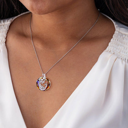 For Self - I Survived Because The Fire Inside Me Burns Brighter Than The Fire Around Me Colorful Crystal Phoenix Necklace