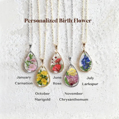🌸2025 Spring New Sale - Personalized Birth Flower Teardrop Necklace