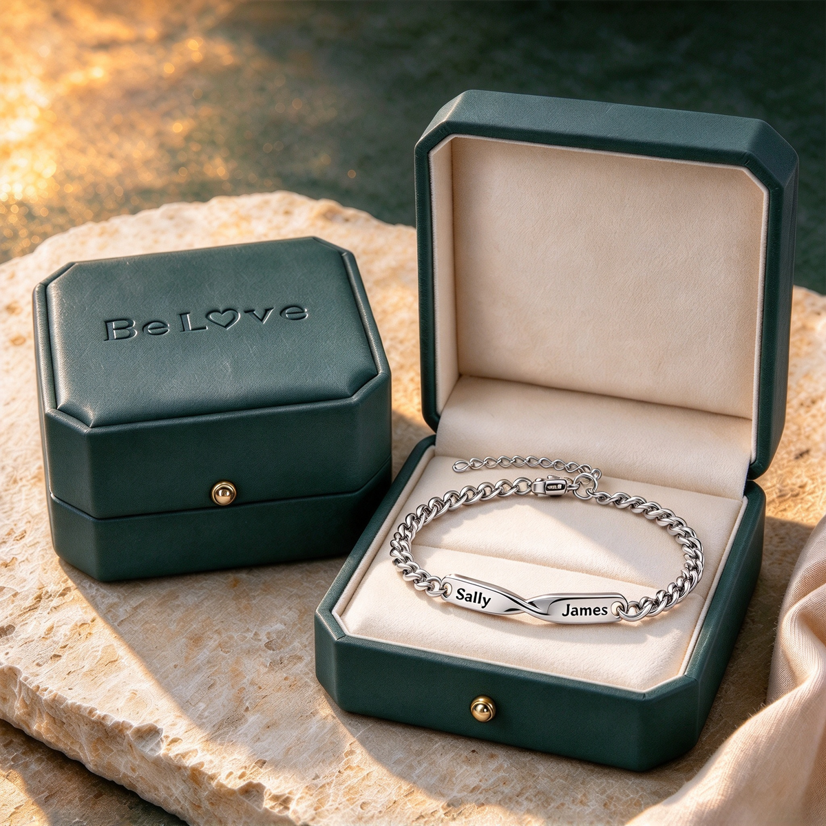 Mother And Son Connected By Heart Custom Name Bracelet