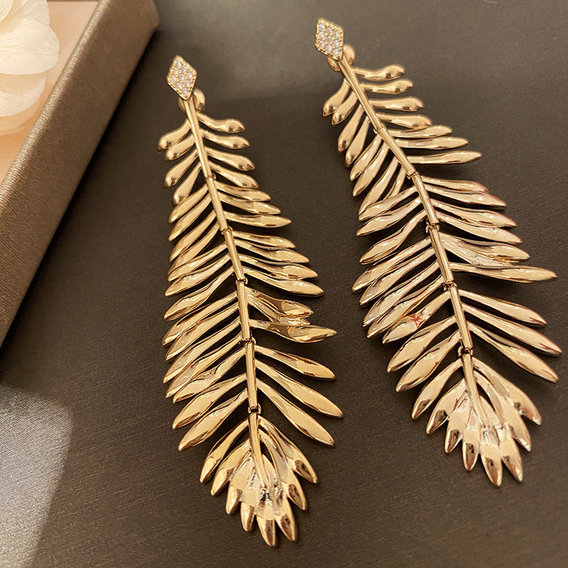Palm Leaf Big Tassel Earrings
