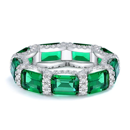 Vintage Emerald 925 Sterling Silver Eternity Band Ring