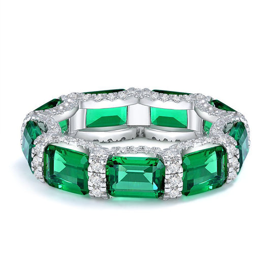 Vintage Emerald 925 Sterling Silver Eternity Band Ring