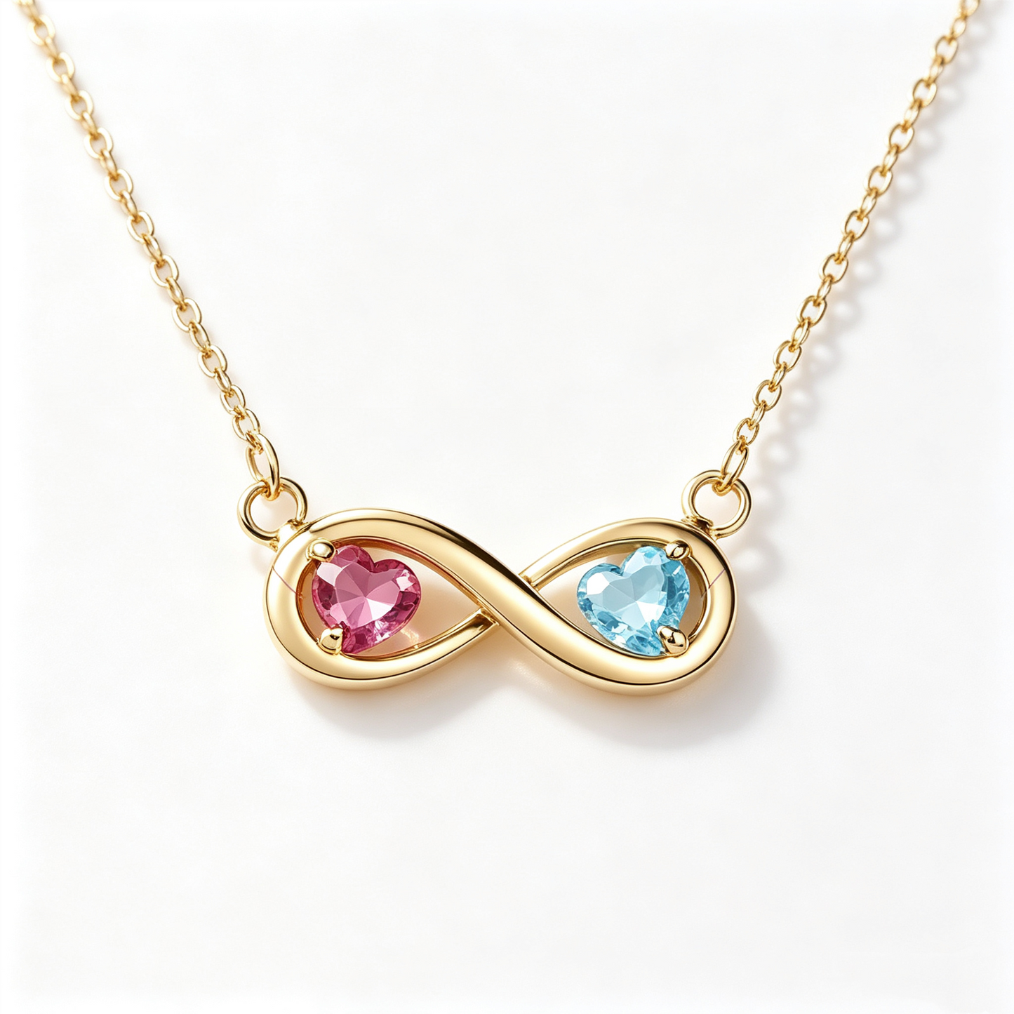 Mother&Daughter Connected By Heart Double Birthstones Infinity Necklace