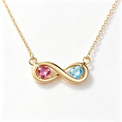 Grandmother&Granddaughter Connected By Heart Double Birthstones Infinity Necklace