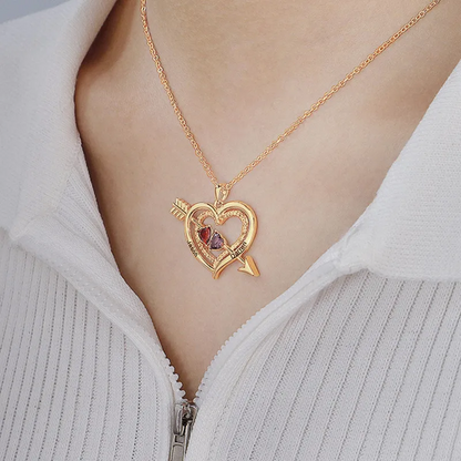 For Love - Custom Name & Birthstones Cupid Arrow Heart Necklace
