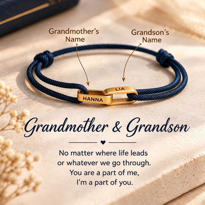 Grandmother And Grandson Connected By Heart Custom Name Bond Bracelet