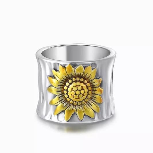 To My Best Friend Golden Sunflower Wide Band Ring