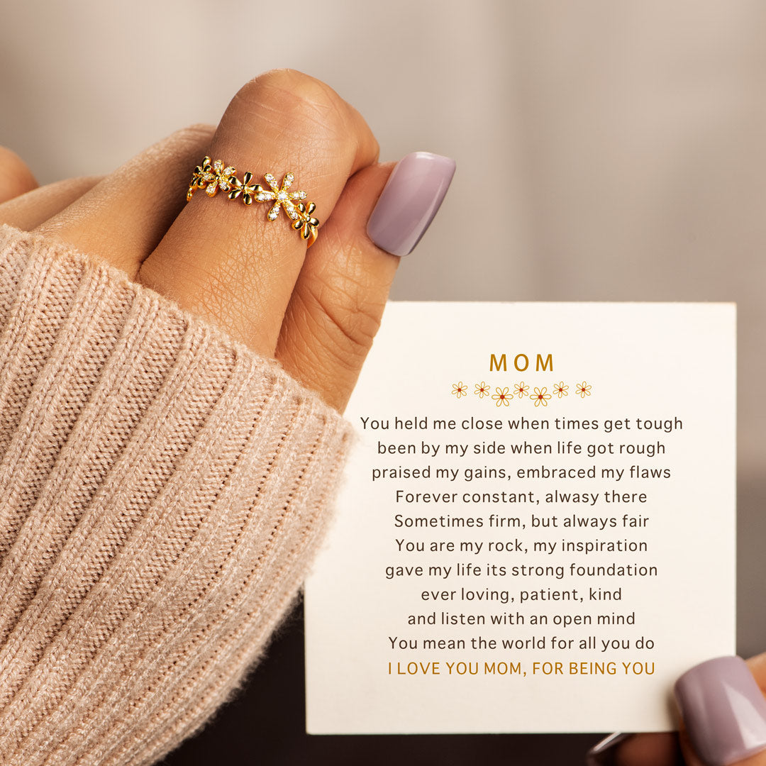 Thank You Mom Pavé Floral Ring