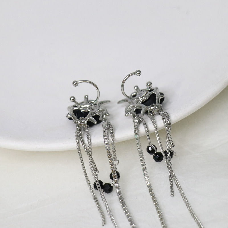 Gothic Rose Tassel Style Zircon Non Pierced Earrings