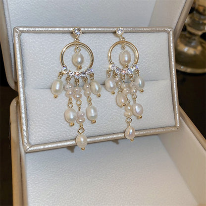 Pearl Dream Catcher Tassel Earrings