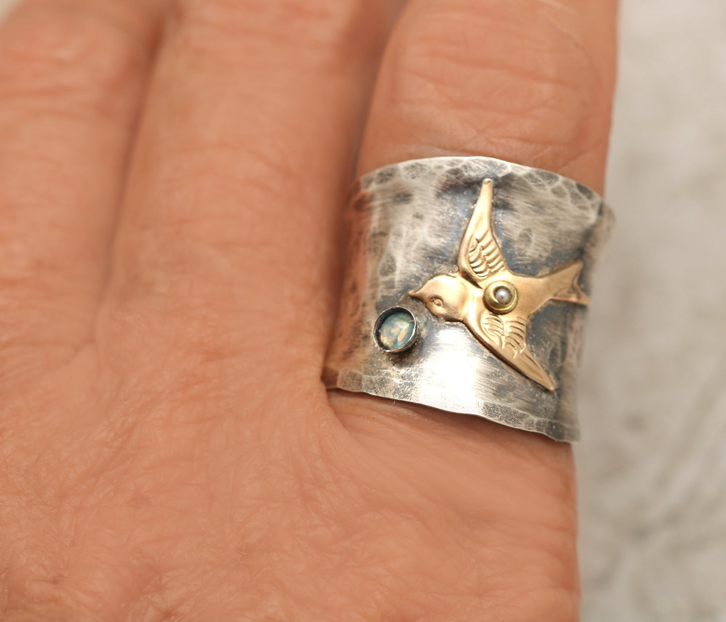 Sterling Silver Wide Band Ring, Bird Ring For Woman Unique