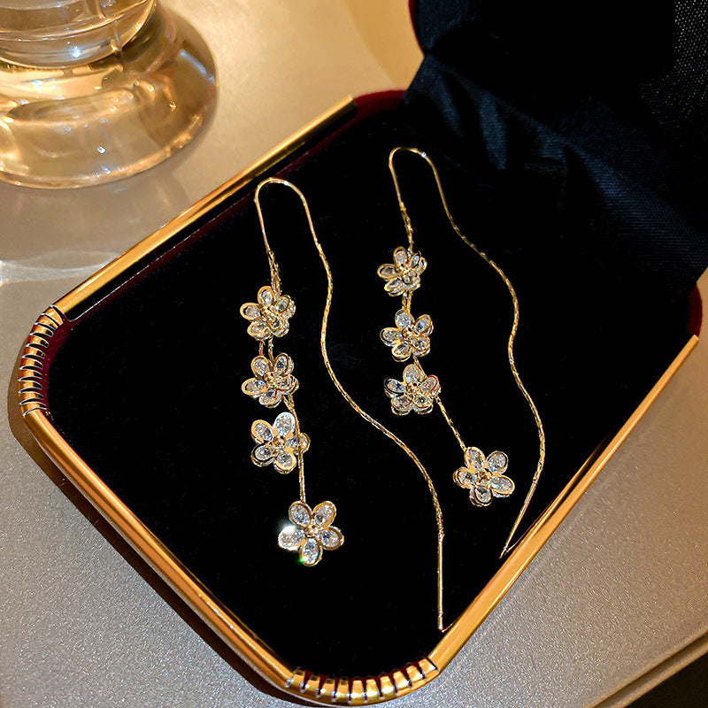 Shiny Zirconia Plum Blossom Earrings