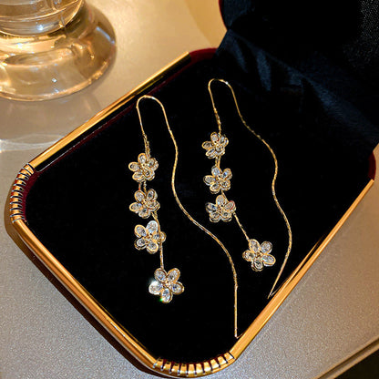 Shiny Zirconia Plum Blossom Earrings
