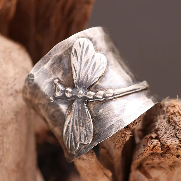925 Sterling Silver Dragonfly Sapphire Ring