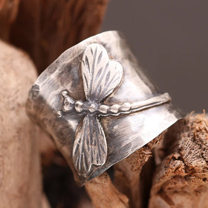 925 Sterling Silver Dragonfly Sapphire Ring