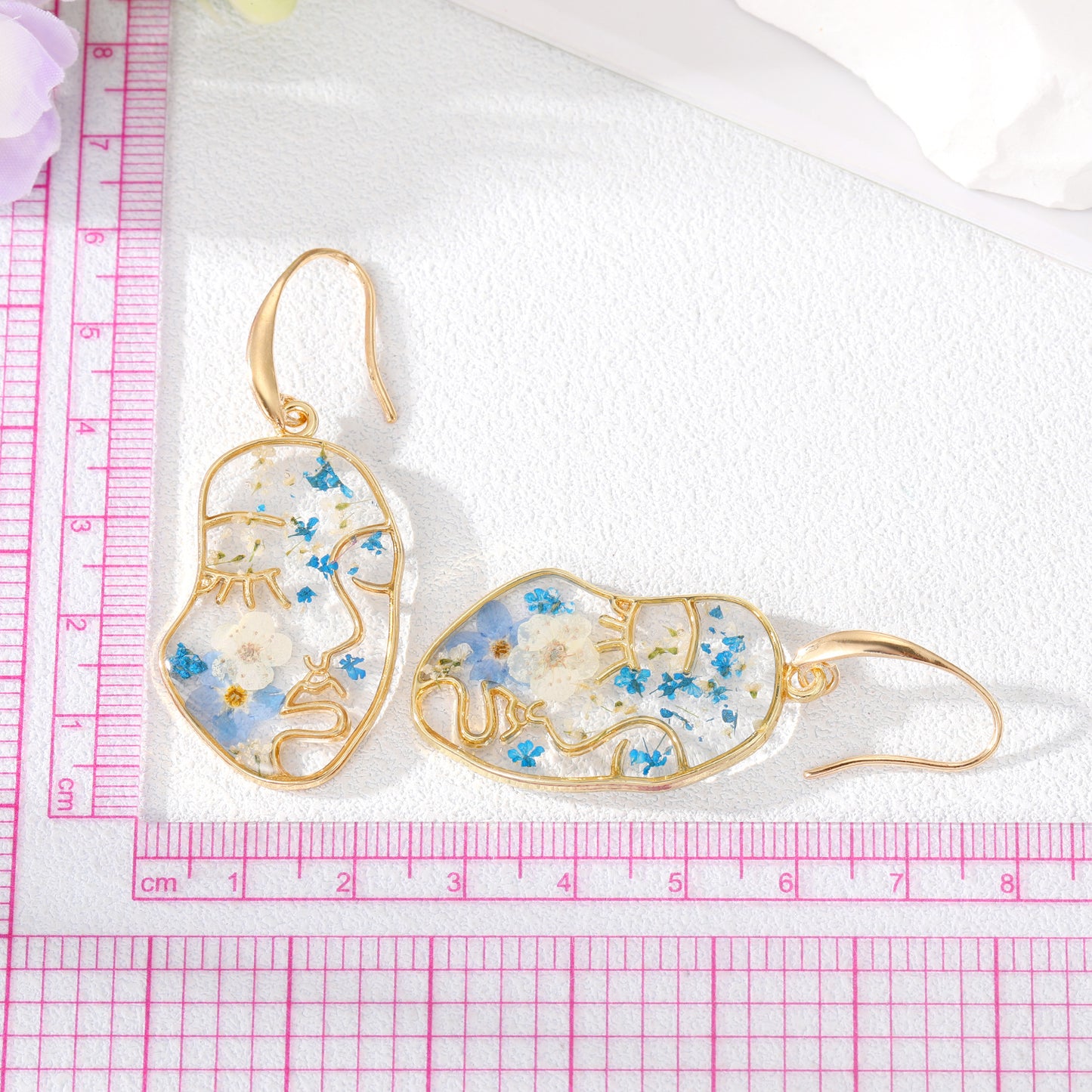 Abstract Face Forget Me Not Flower Earrings