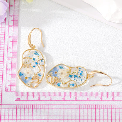 Abstract Face Forget Me Not Flower Earrings